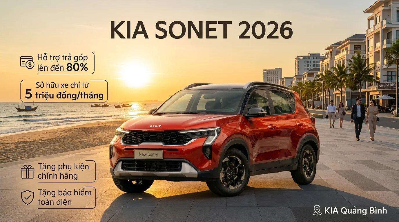 KIA Sonet 2026 tại Quảng Bình – SUV đô thị quốc dân, giá tốt, đáng mua nhất phân khúc | Thaco Quảng Bình